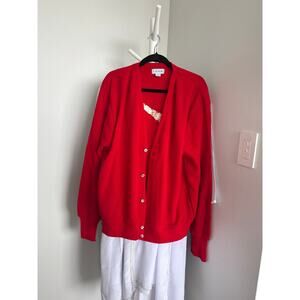 Red cardigan with Hand embroidered floral Nike symbol